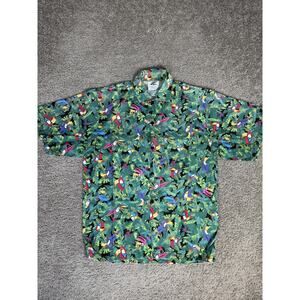 Vintage Fast Lane Shirt Mens L Green Toucan Short Sleeve Button Up Made In USA